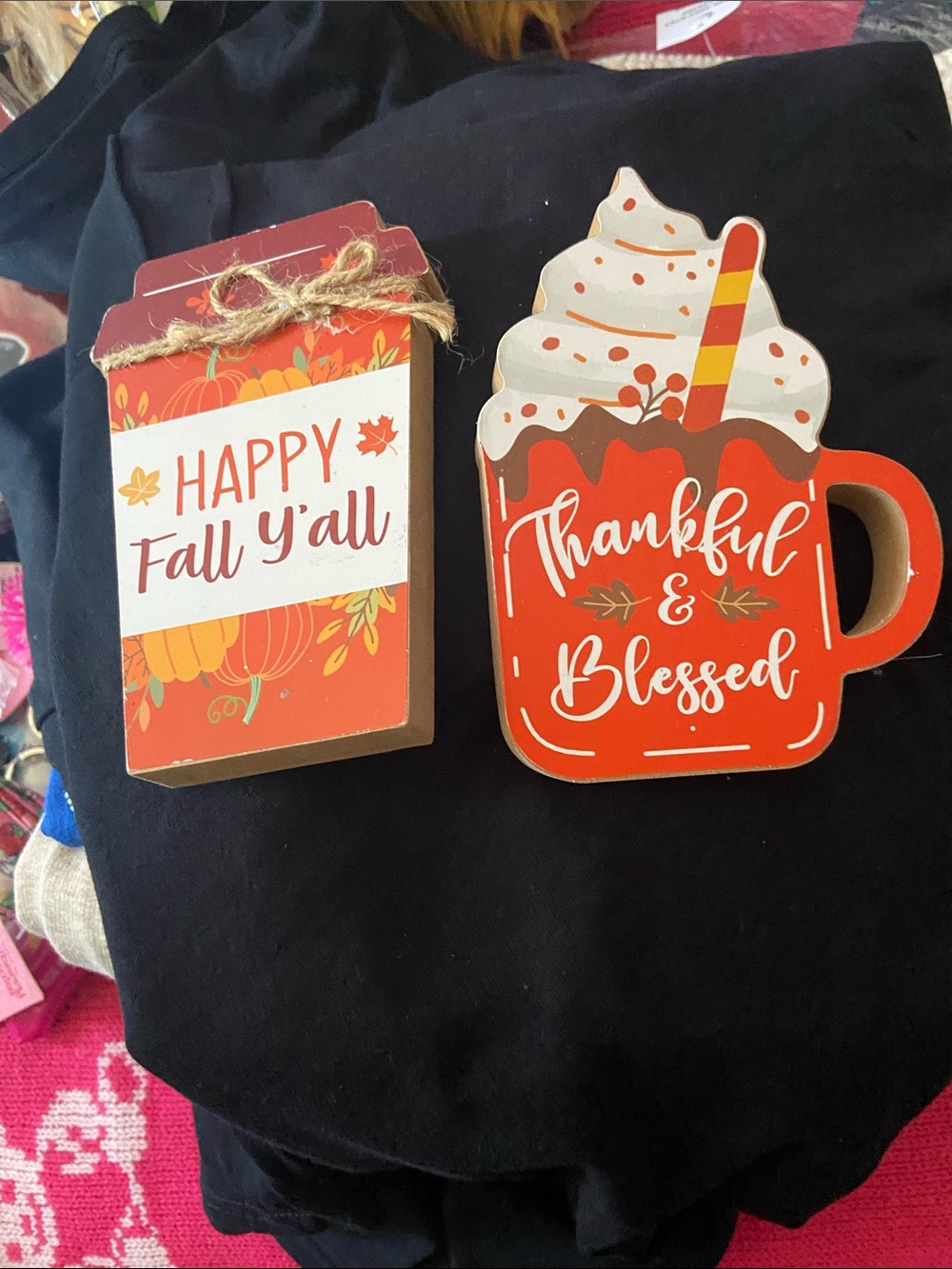 Fall 'Thankful & Blessed' and 'Happy Fall Y'all' Decorative Plaques - Orange